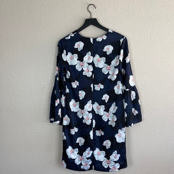Banana Republic Navy Floral Bell Sleeve Dress Size 2 - Picture 6 of 7